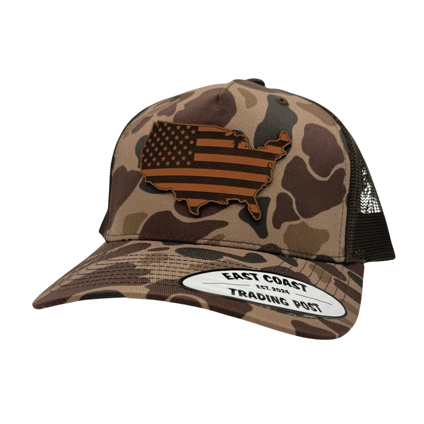 USA Leather Patch Camo Trucker Hat