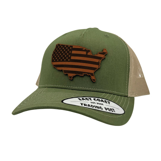 USA Leather Patch Olive/Tan Trucker Hat