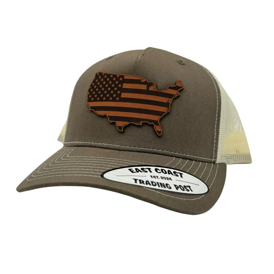 USA Leather Patch Chocolate Chip/Birch Trucker Hat