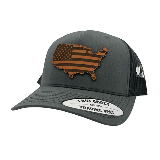 USA Leather Patch Charcoal/Black Trucker Hat