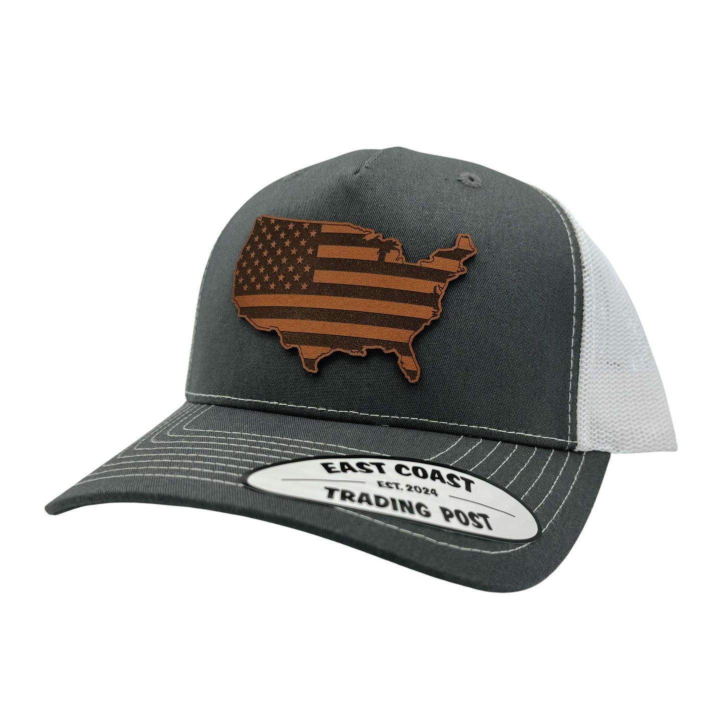 USA Leather Patch Charcoal/White Trucker Hat