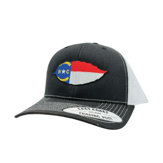 NC Flag Tobacco Leaf Black/White Trucker Hat