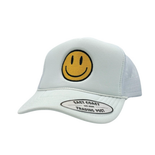 Smiley Face White Foam Trucker Hat