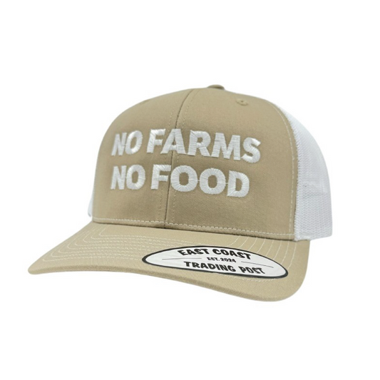 No Farms No Food Khaki/White Trucker Hat