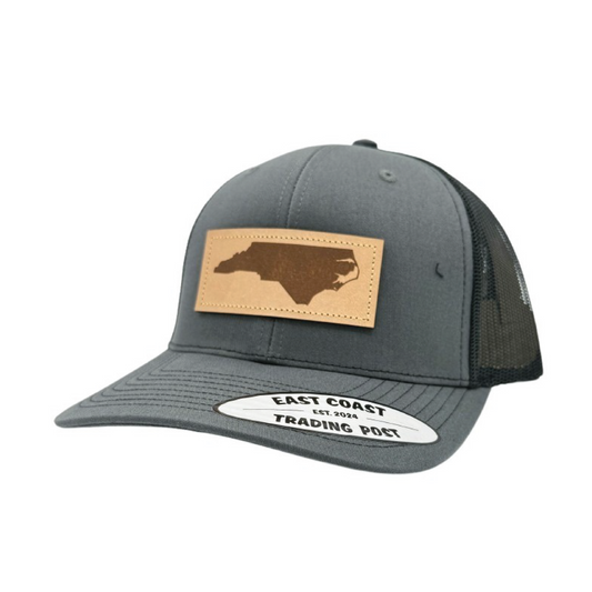 NC Leather Patch Charcoal/Black Trucker Hat