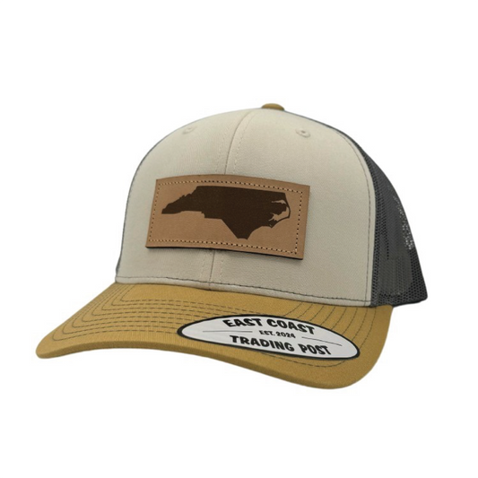 NC Leather Patch Beige/Gold/Charcoal Trucker Hat