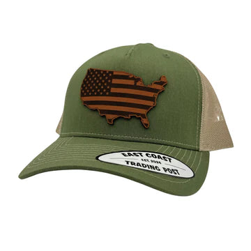 USA Leather Patch Trucker Hat